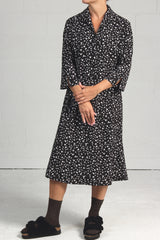 Black Floral Print Ratchet Dress - black - - 30% off