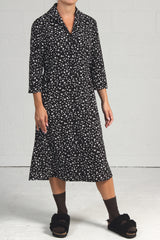 Black Floral Print Ratchet Dress - black - - 30% off