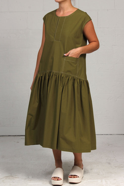 Spring 2023 Solid Cotton Sewing Dress - Moss - sml, xlg