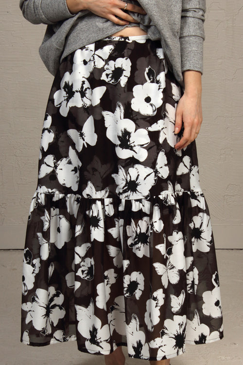 Spring 2021 Black & White Floral Mirage Skirt - xsm, sml